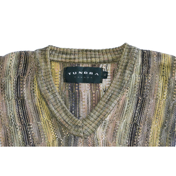 A8 Auth TUNDRA Coogi Style Cotton Knit Multicolor V Neck Pullover Sweater Sz XL - Picture 4 of 6